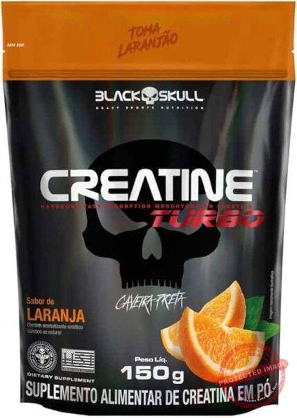 Creatine Turbo BlackSkull - Creatina Monohidratada em pó, com carboidrato para melhor absorção e performance (150g Refil, Laranja)