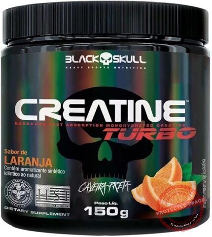 Creatine Turbo BlackSkull - Creatina Monohidratada em pó, com carboidrato para melhor absorção e performance (150g Pote, Laranja)