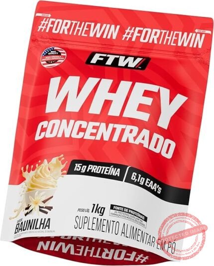 FTW Whey Concentrado com Proteína Concentrada WPC, Suplemento Alimentar em Pó com 15g de Proteína por Porção, Rico em Aminoácidos Essenciais, Sem Glúten – Refil 1KG (Baunilha)