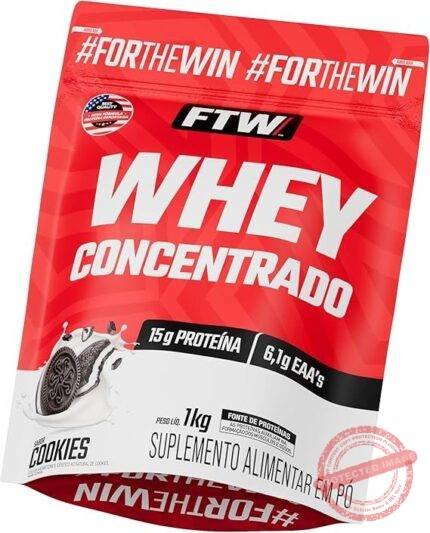 FTW Whey Concentrado com Proteína Concentrada WPC, Suplemento Alimentar em Pó com 15g de Proteína por Porção, Rico em Aminoácidos Essenciais, Sem Glúten – Refil 1KG (Cookies)
