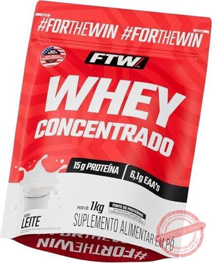 FTW Whey Concentrado com Proteína Concentrada WPC, Suplemento Alimentar em Pó com 15g de Proteína por Porção, Rico em Aminoácidos Essenciais, Sem Glúten – Refil 1KG (Leite)
