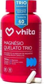 Vhita Magnesio Quelato Trio, Dimalato, Bisglicinato e Taurato, com Vitamina B6, 60 Cápsulas