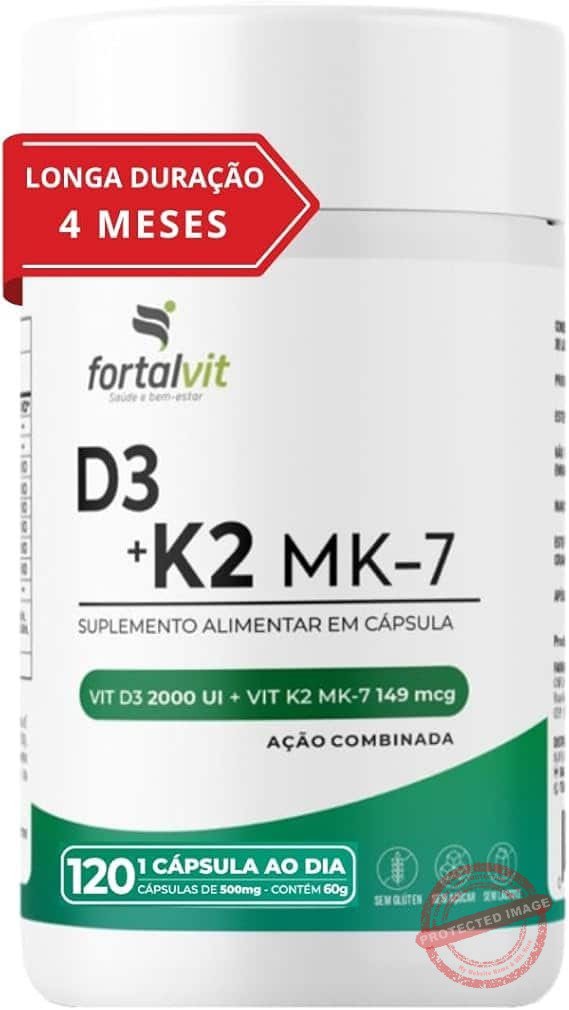 Vitamina-D3-K2-Longa-Duracao-4-Meses-Uso-2000UI-D3-149mcg-Vitamina-K2-MK-7-120-Capsulas-Fortalvit.jpg Vitamina D3 + K2 Longa Duração: 4 Meses Uso, 2000UI D3, 149mcg Vitamina K2 MK-7, 120 Cápsulas, Fortalvit - Imagem 1