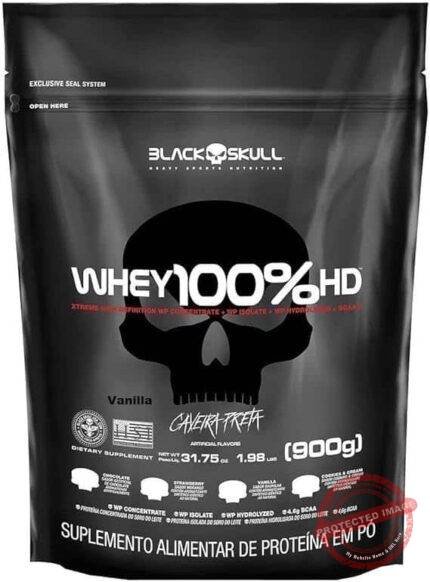 Whey 100% Hd - 900G Refil Baunilha, Black Skull