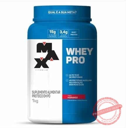 Whey Pro Pote (1kg) - Sabor Morango, Max Titanium