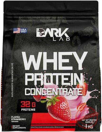 Whey Protein Concentrado Dark Lab, 1kg, Morango, Ganho de Massa Muscular
